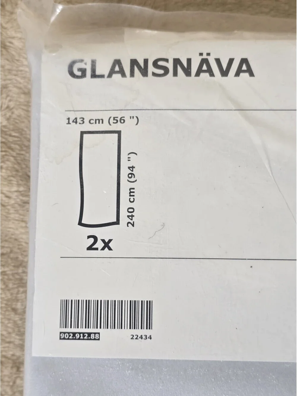 IKEA Glansnava Curtain Liners 1 Pair Light Gray 56x94 902.912.88